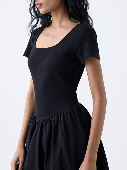 Studiofit Black Ribbed Cotton-Blend Bubble Dress