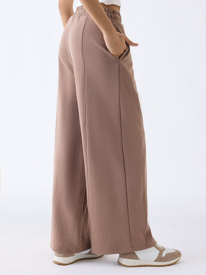 Studiofit Brown Solid High-Rise Track Pants