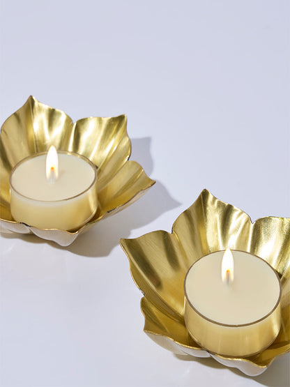 Westside Home Gold Lotus-Shaped Diyas (Set of 2) - Festive Season Gift