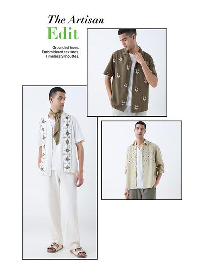 ETA Beige Embroidered Relaxed-Fit Cotton Shirt