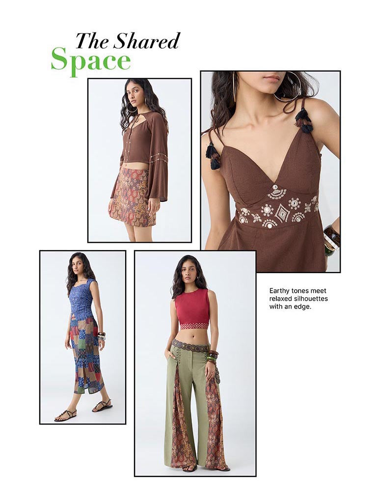 Bombay Paisley Brown Embroidered Cotton-Blend A-Line Dress